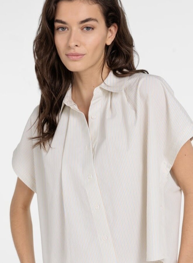 Blouse Yaya à col classique rayée jaune & bleue pâle