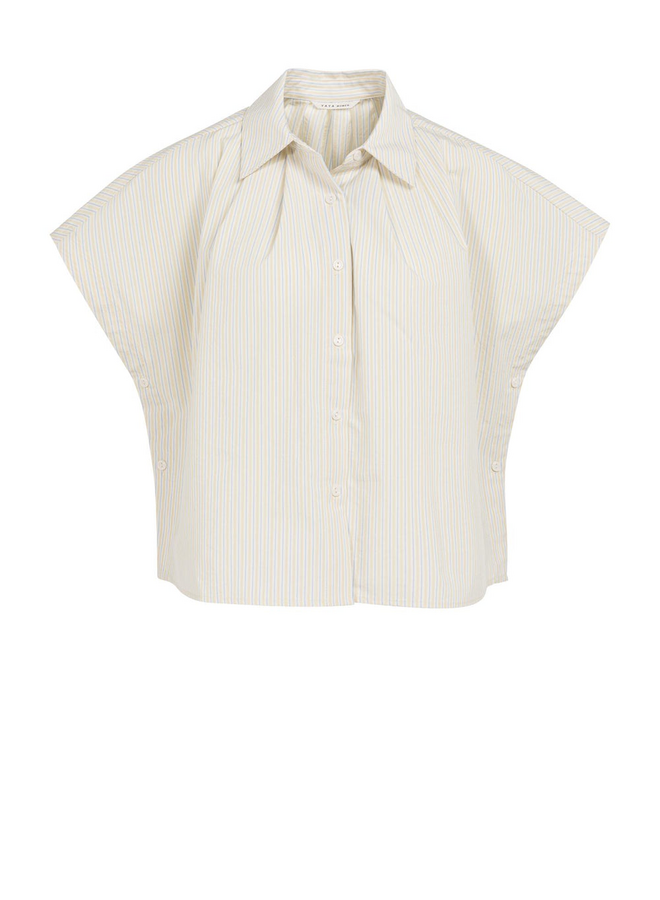 Blouse Yaya à col classique rayée jaune & bleue pâle