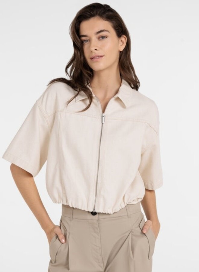 Jacket Yaya à col classique à zip à manches courtes ivoire