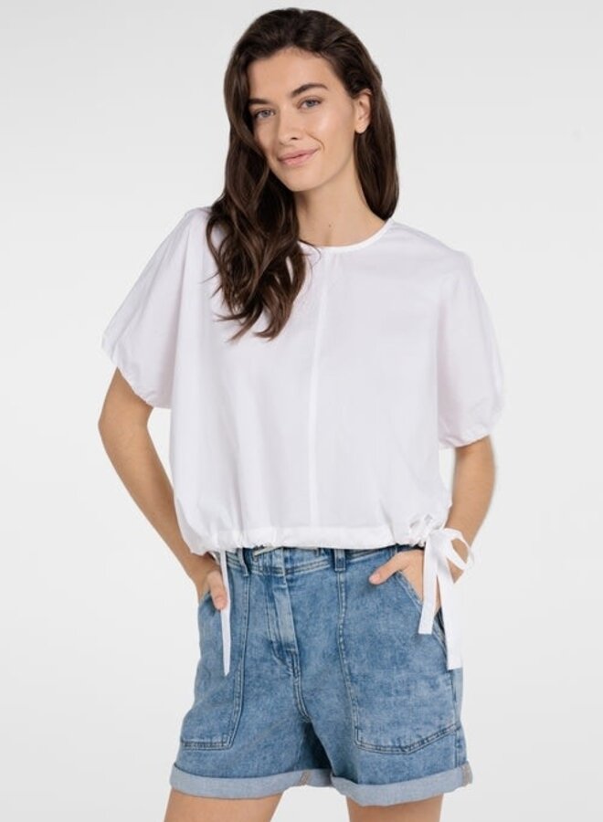 Blouse Yaya à col rond & boucles sur les côtés blanche