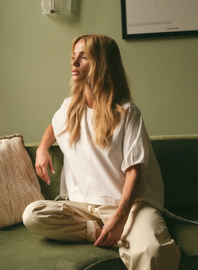 Blouse Yaya à col rond & boucles sur les côtés blanche