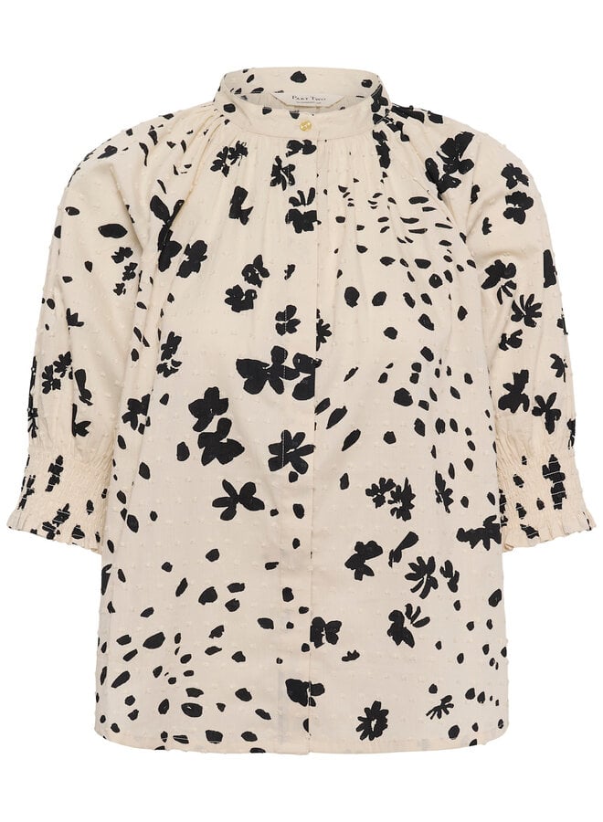 Blouse Part Two Almeras à manches 3/4 écrue imprimée noire