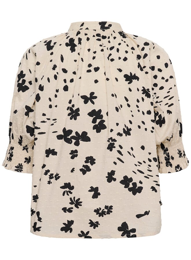 Blouse Part Two Almeras à manches 3/4 écrue imprimée noire