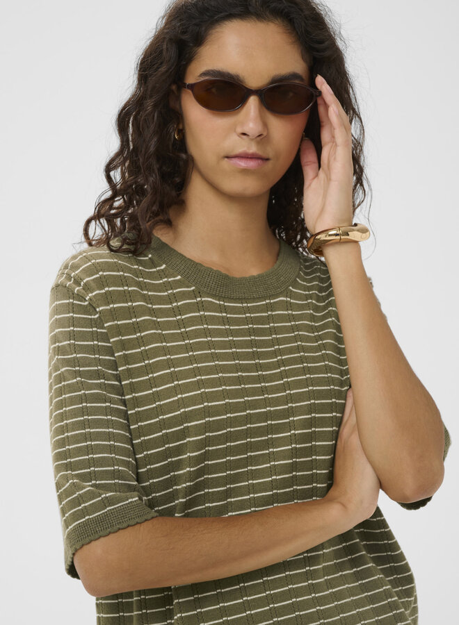 Chandail Soaked in luxury Spina khaki rayé crème