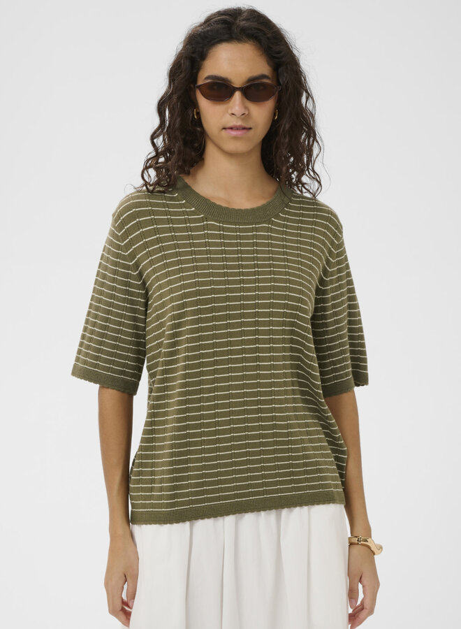 Chandail Soaked in luxury Spina khaki rayé crème