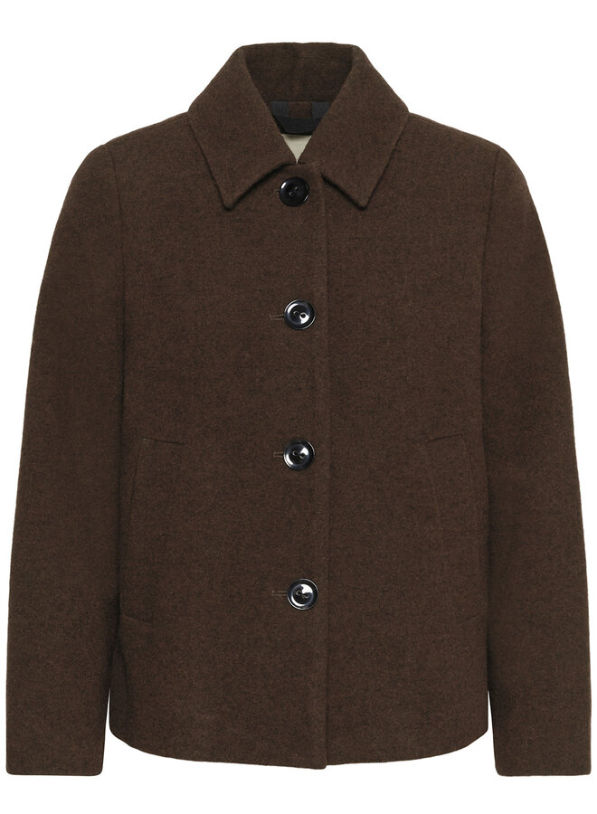 Manteau Part Two Lamilla court à col classique brun noisette mélange