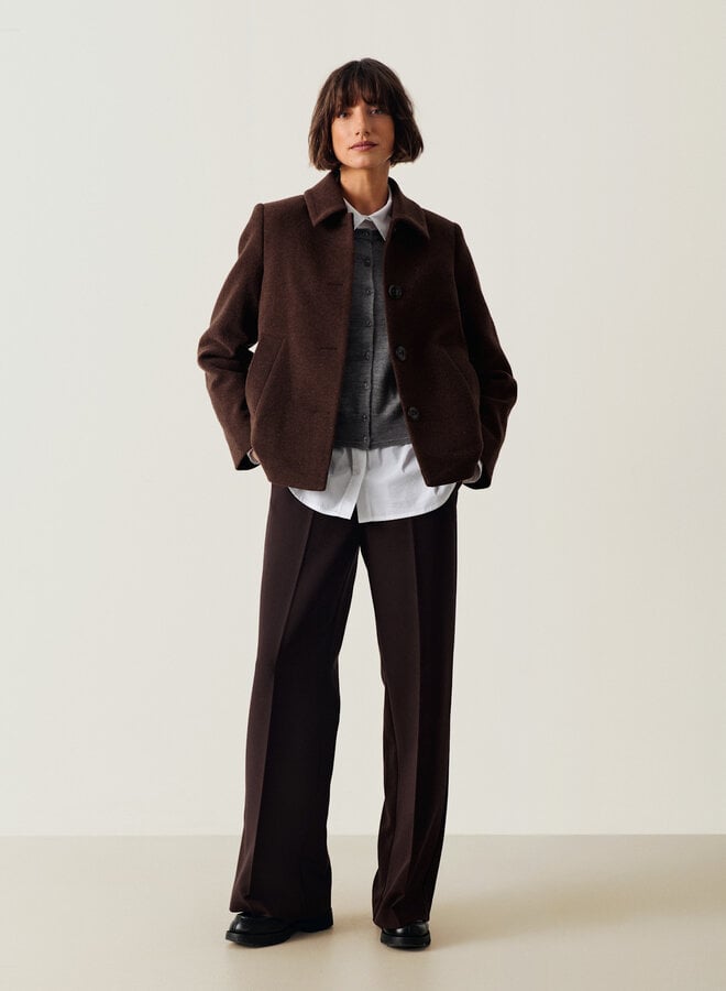 Manteau Part Two Lamilla court à col classique brun noisette mélange