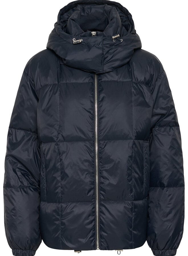 Manteau Part Two Camilla court matelassé à capuche amovible bleu marine