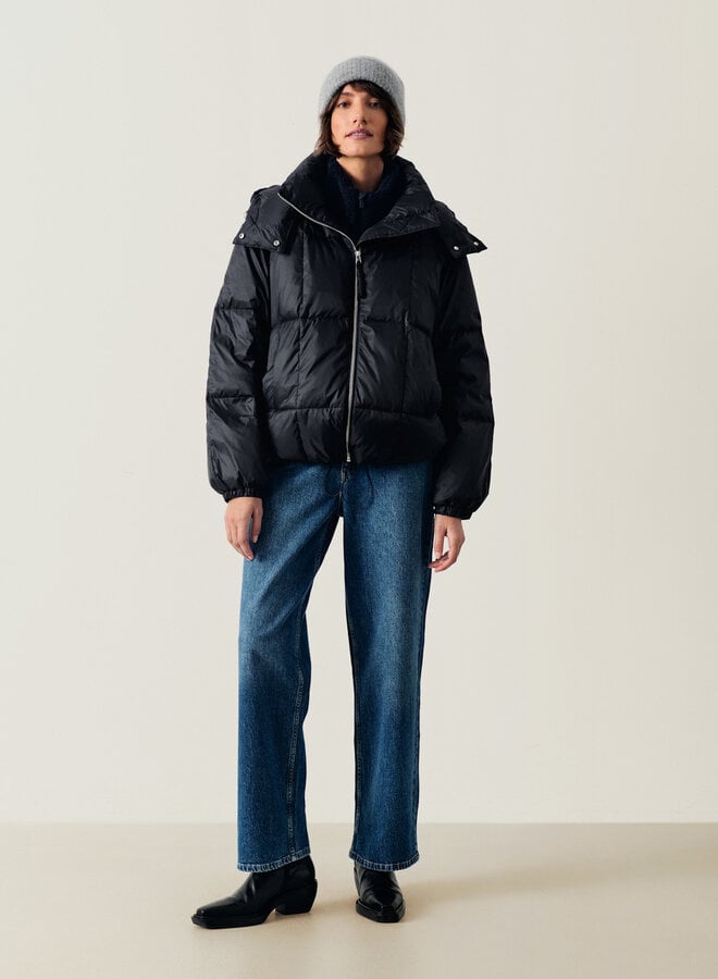 Manteau Part Two Camilla court matelassé à capuche amovible bleu marine