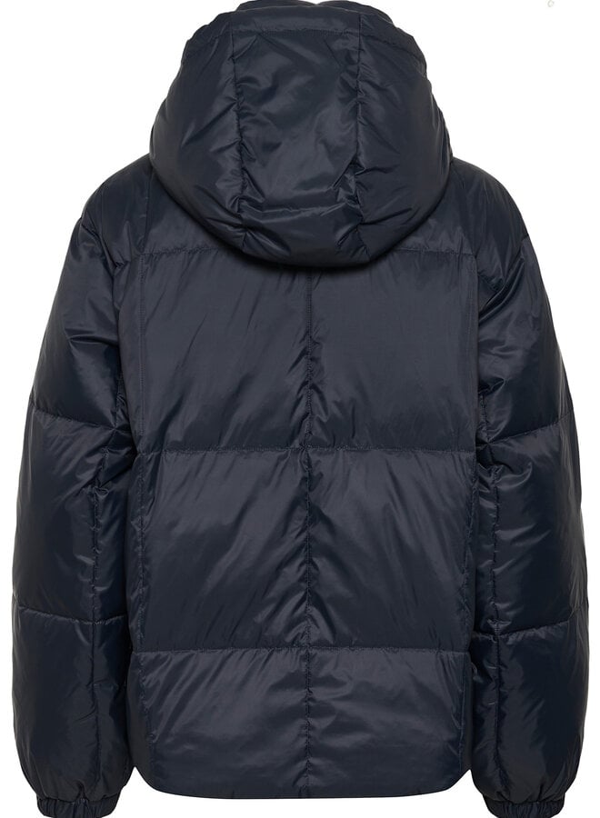 Manteau Part Two Camilla court matelassé à capuche amovible bleu marine