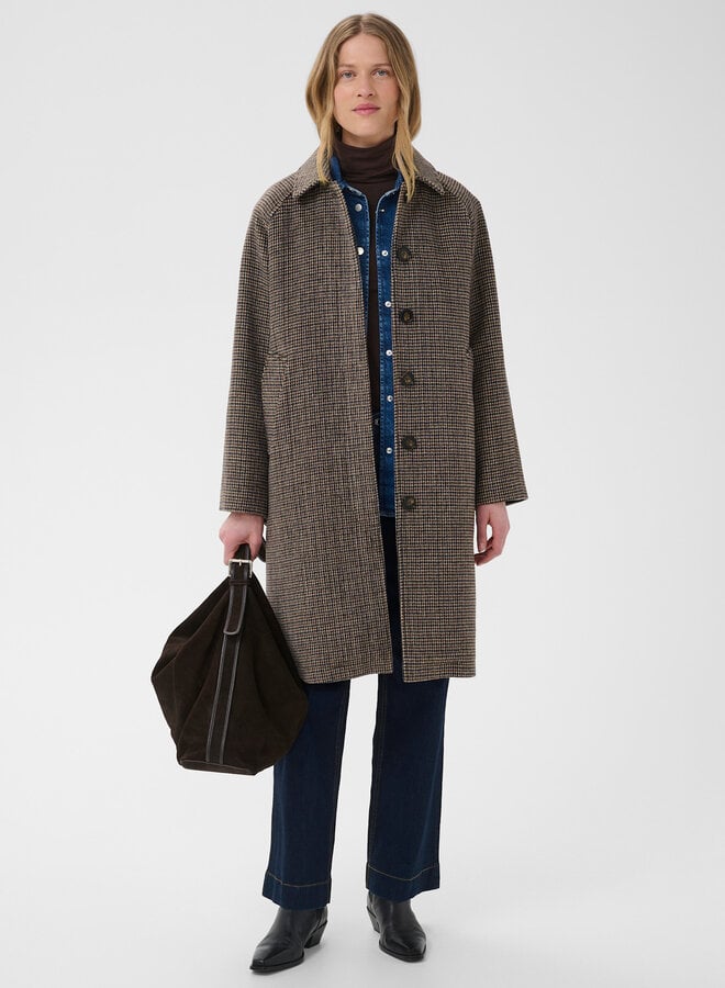 Manteau Part Two Catherin pied-de-poule bleu marine & brun noisette