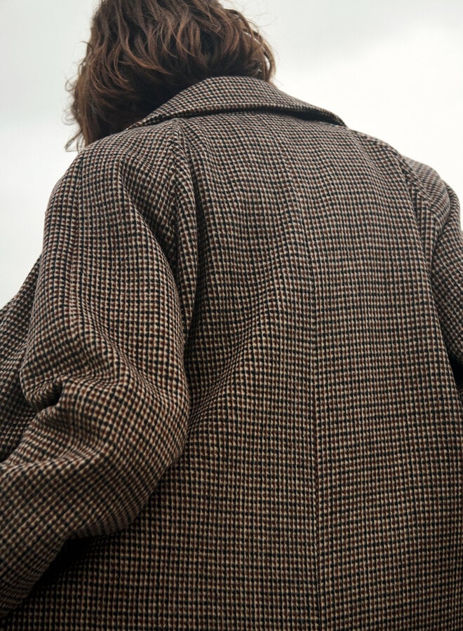 Manteau Part Two Catherin pied-de-poule bleu marine & brun noisette