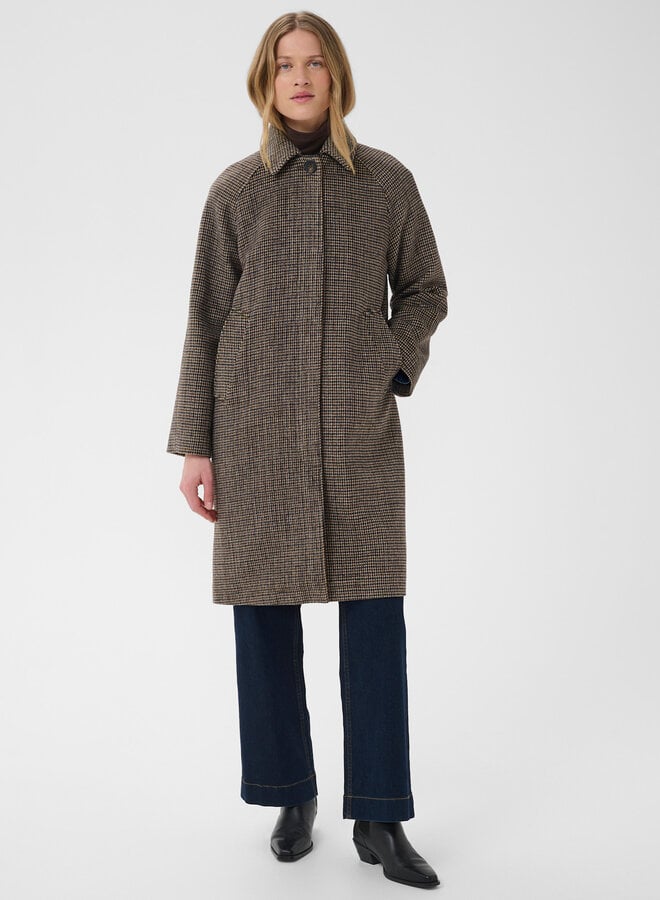 Manteau Part Two Catherin pied-de-poule bleu marine & brun noisette