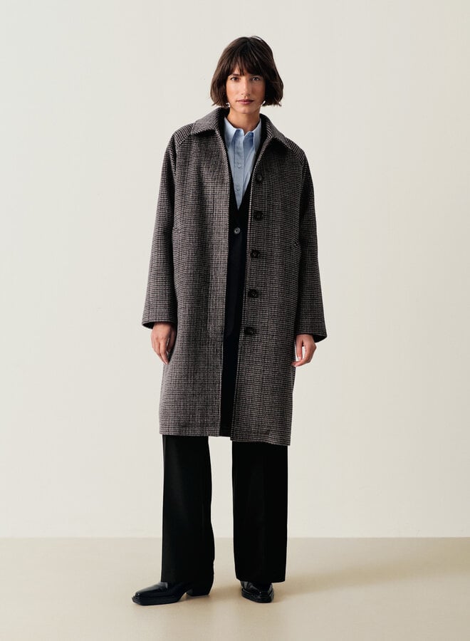 Manteau Part Two Catherin pied-de-poule bleu marine & brun noisette