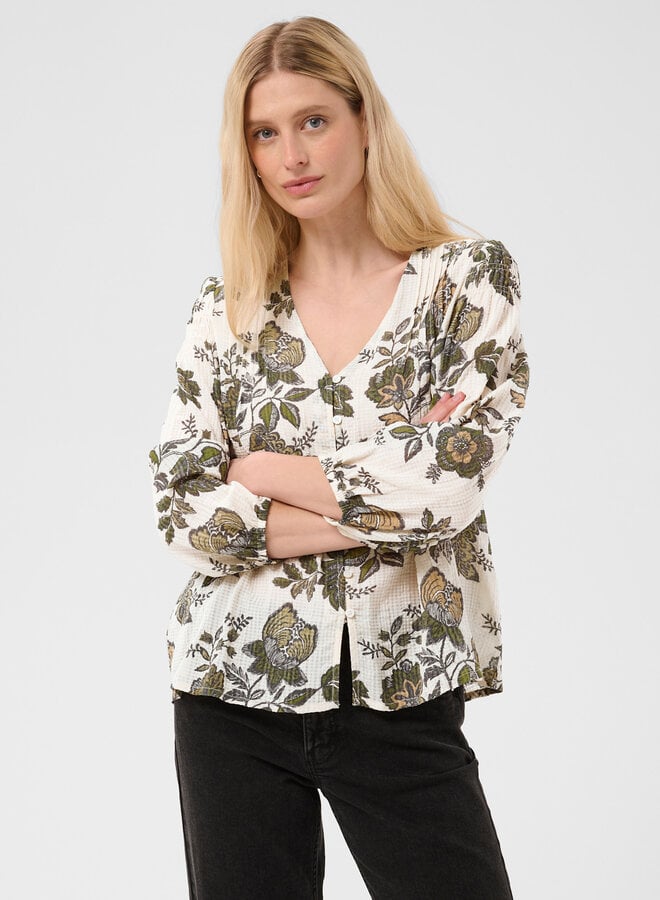 Blouse Part Two Dolli écrue fleurie vert coléoptère