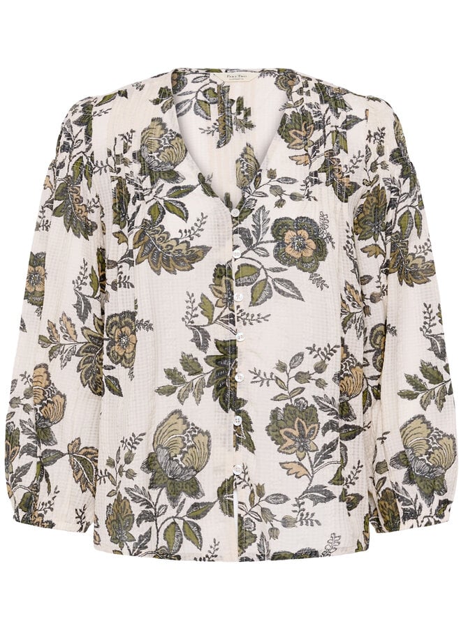 Blouse Part Two Dolli écrue fleurie vert coléoptère