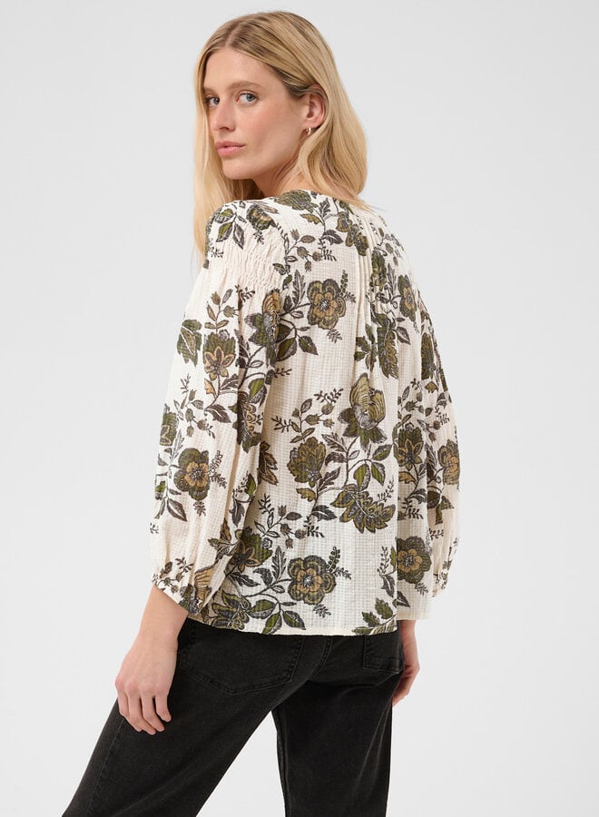 Blouse Part Two Dolli écrue fleurie vert coléoptère