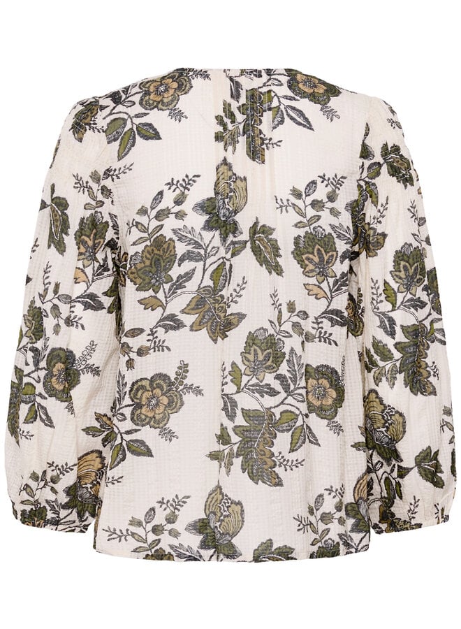 Blouse Part Two Dolli écrue fleurie vert coléoptère