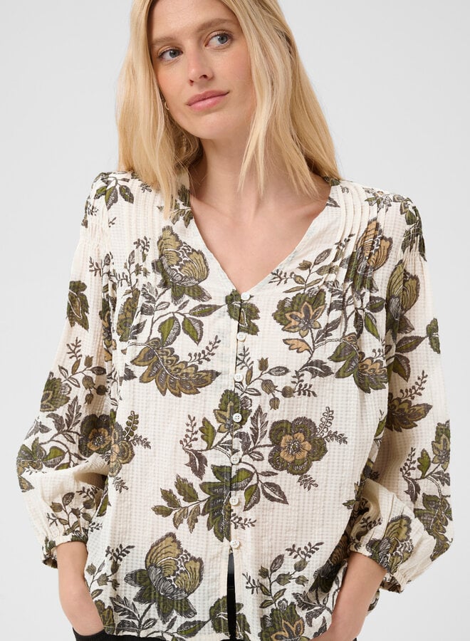 Blouse Part Two Dolli écrue fleurie vert coléoptère