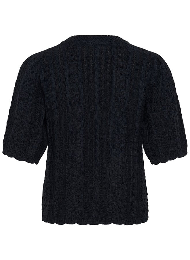 Tricot Part Two Darnella à col rond boutonné & pointelle bleu marine