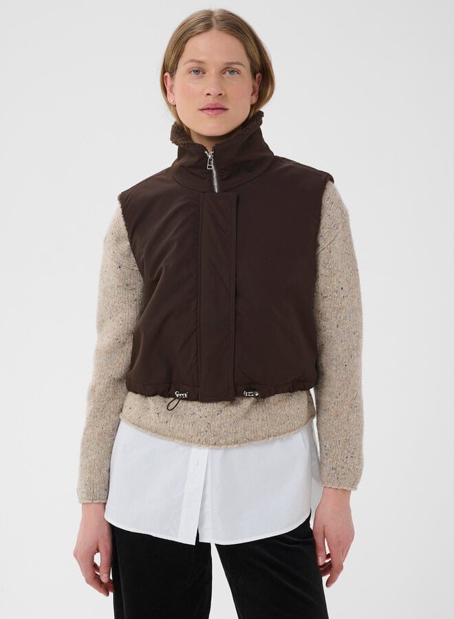 Veste Part Two Cathlin sans manches réversible teddy brun chocolat