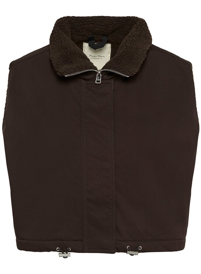 Veste Part Two Cathlin sans manches réversible teddy brun chocolat