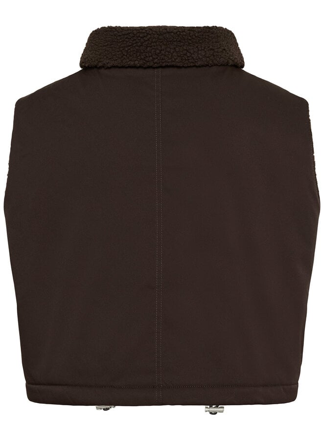 Veste Part Two Cathlin sans manches réversible teddy brun chocolat