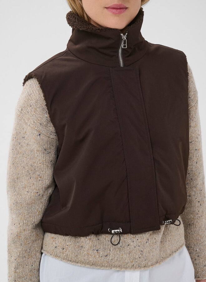 Veste Part Two Cathlin sans manches réversible teddy brun chocolat