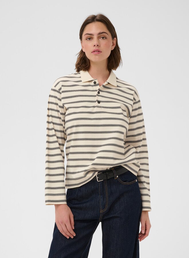 Polo InWear Fikkia à manches longues écru rayé noir