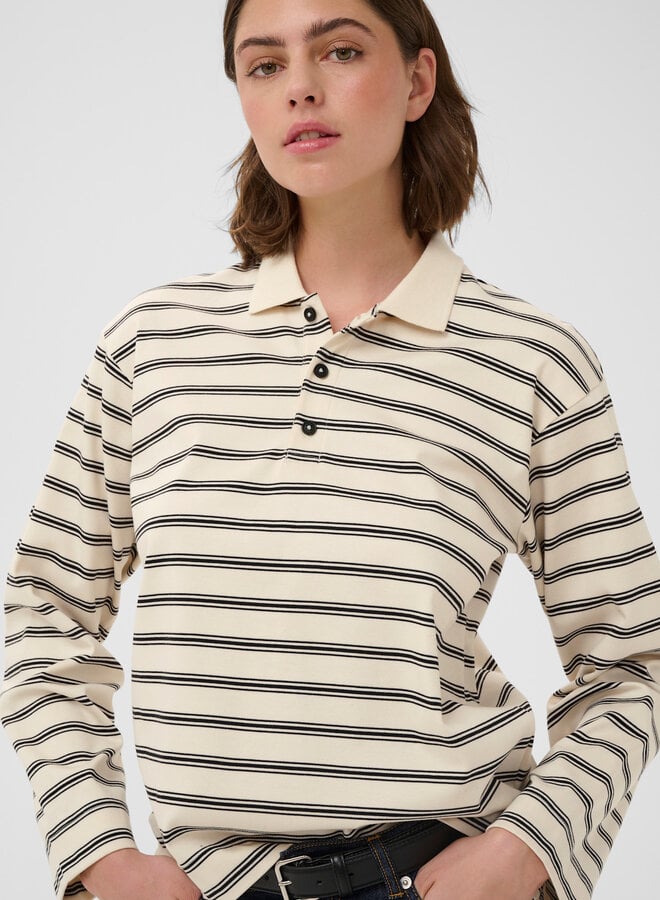 Polo InWear Fikkia à manches longues écru rayé noir