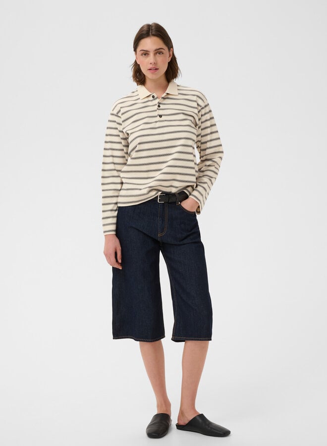 Polo InWear Fikkia à manches longues écru rayé noir