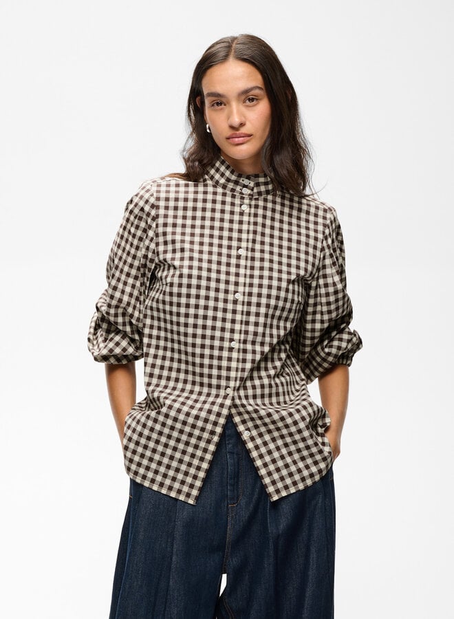 Blouse InWear Haima à col montant à carreaux vichy brun chocolat & écrus