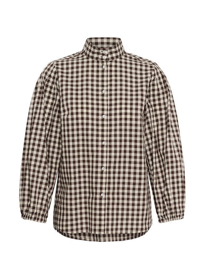Blouse InWear Haima à col montant à carreaux vichy brun chocolat & écrus