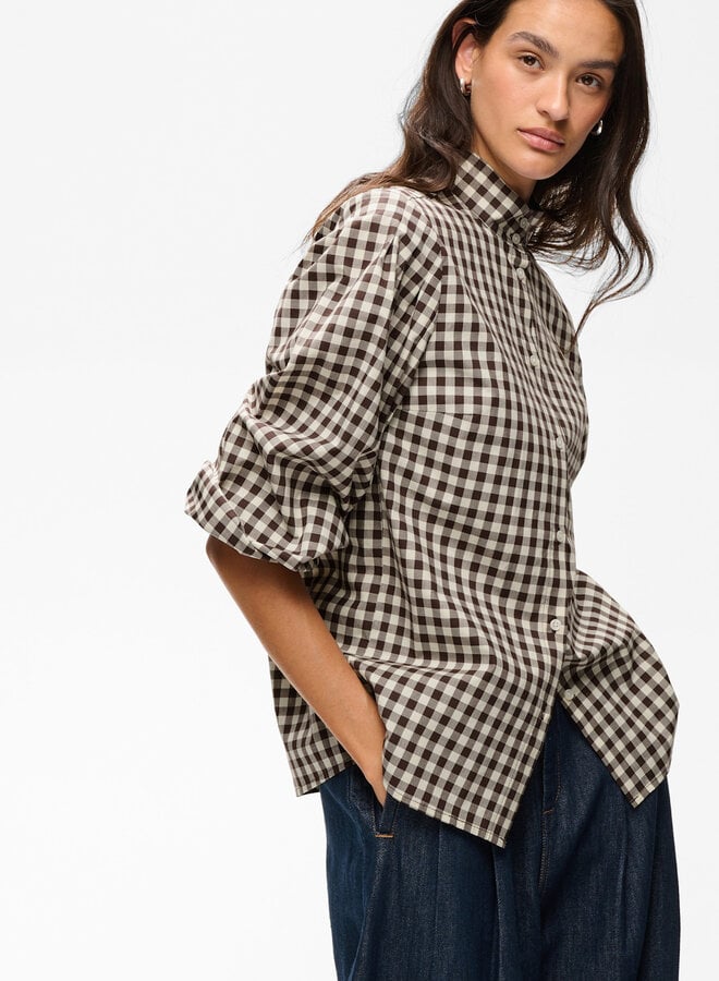 Blouse InWear Haima à col montant à carreaux vichy brun chocolat & écrus