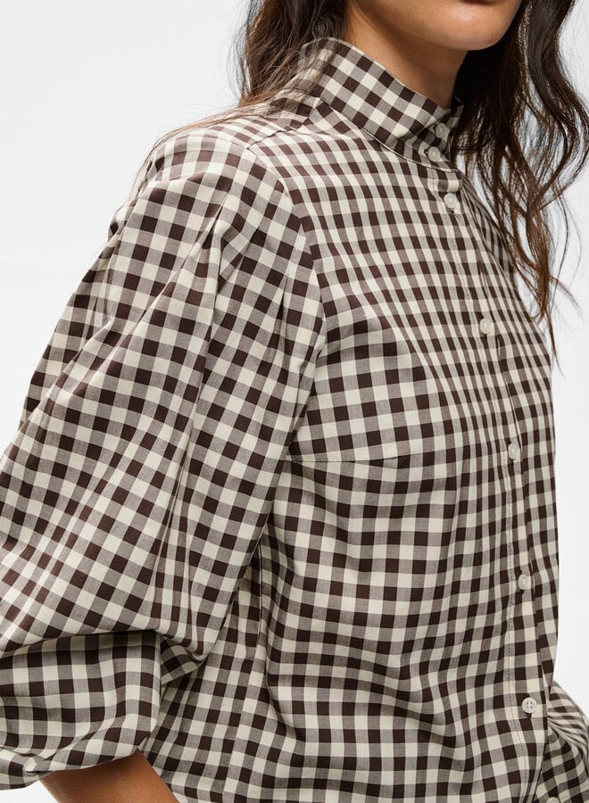 Blouse InWear Haima à col montant à carreaux vichy brun chocolat & écrus