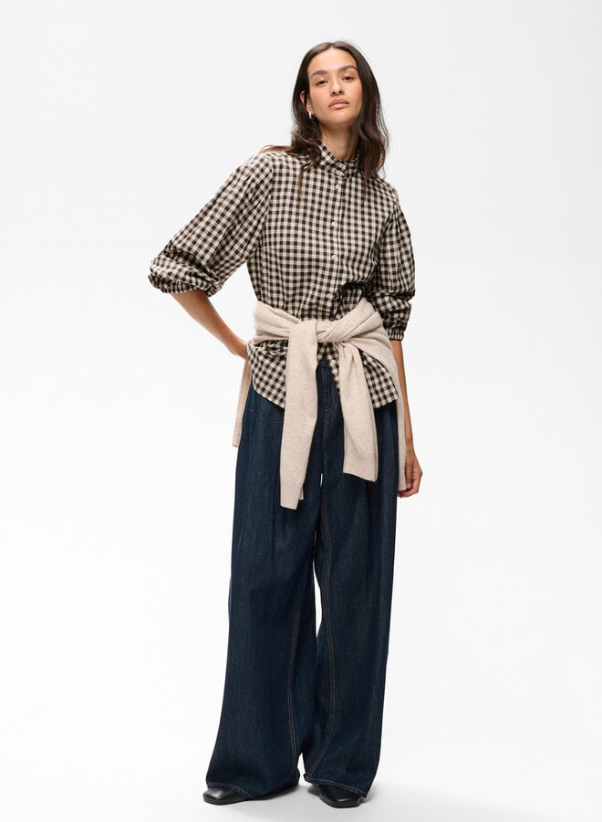 Blouse InWear Haima à col montant à carreaux vichy brun chocolat & écrus