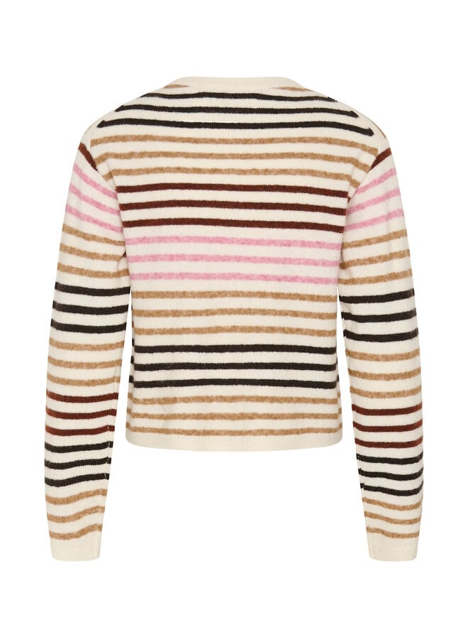 Cardigan InWear Guna à col rond boutonné écru rayé rose, rouille multi