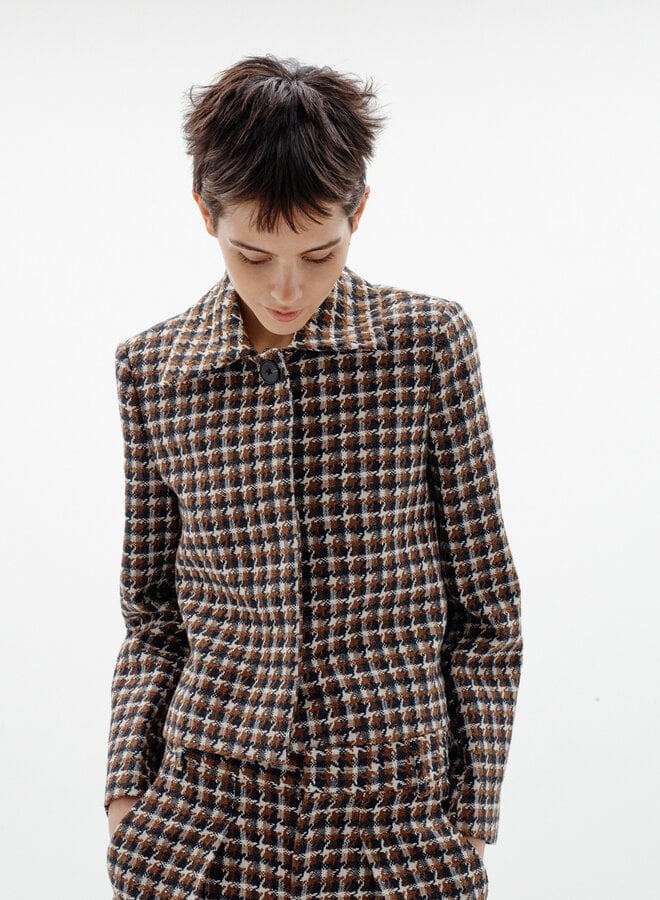 Jacket InWear Carsonne pied-de-coq écru, gris charcoal & noisette