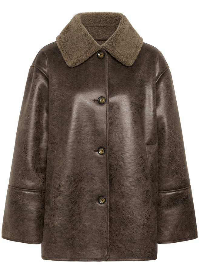 Manteau Soaked Charo effet mouton renversé beige café