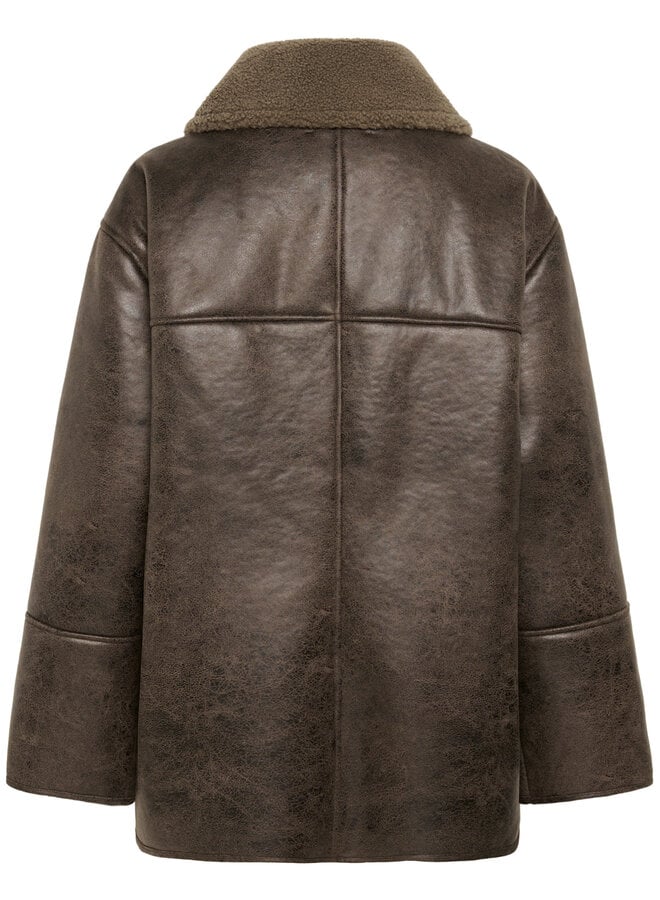 Manteau Soaked Charo effet mouton renversé beige café