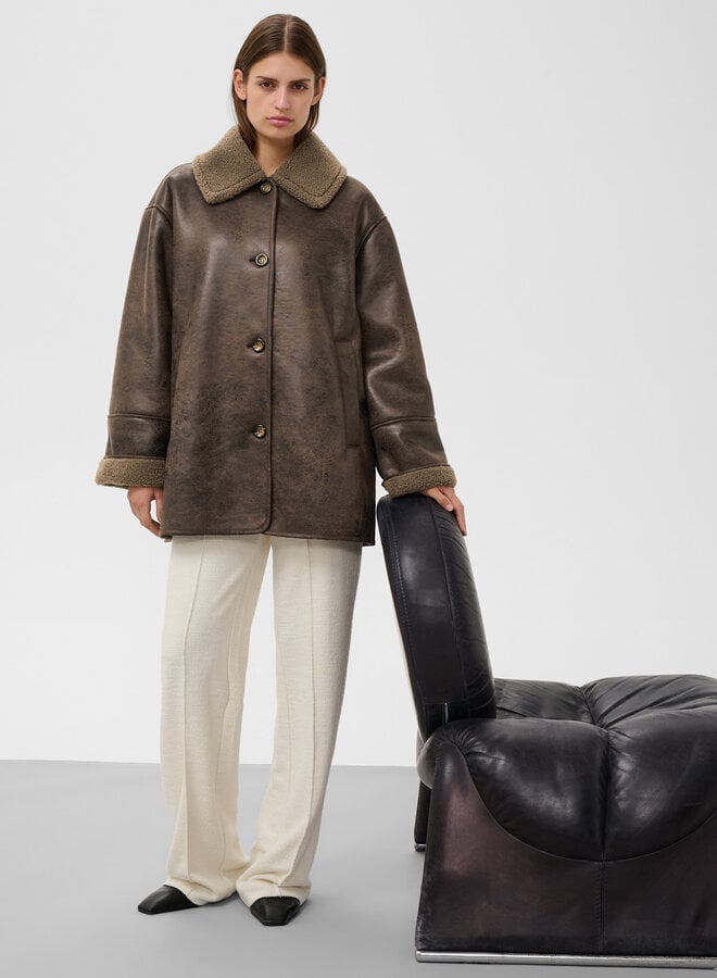 Manteau Soaked Charo effet mouton renversé beige café