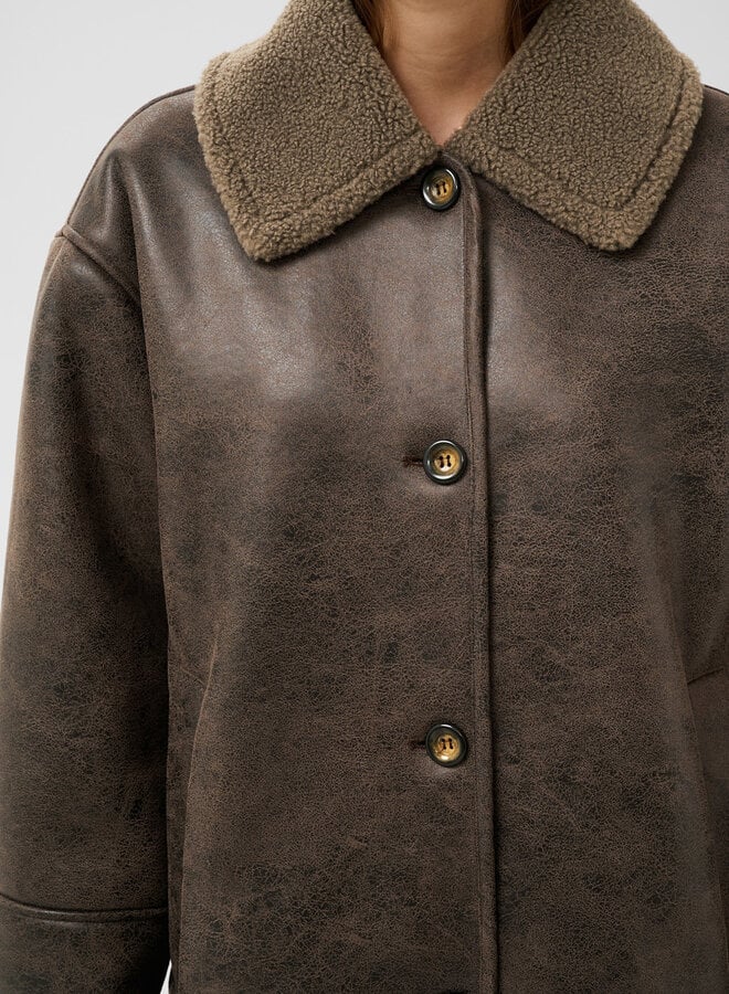 Manteau Soaked Charo effet mouton renversé beige café