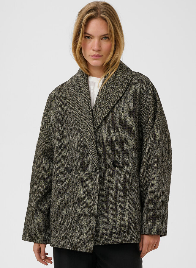 Manteau Soaked Cova ample à chevrons noirs & blancs