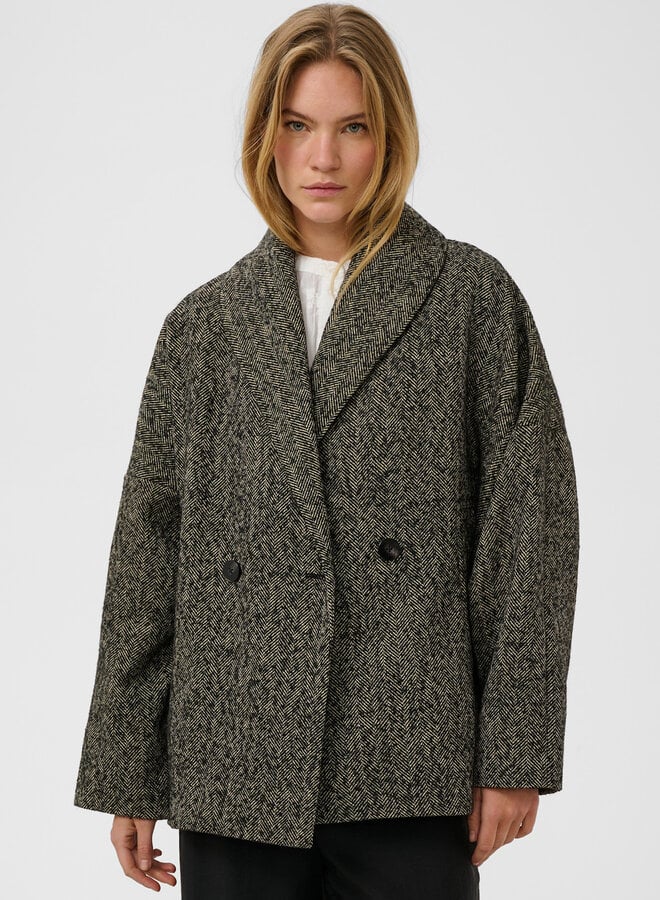 Manteau Soaked Cova ample à chevrons noirs & blancs
