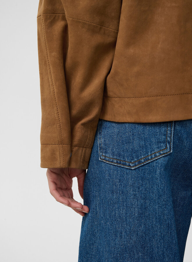 Manteau Soaked Parvati en suède beige et col classique en corduroy brun noisette