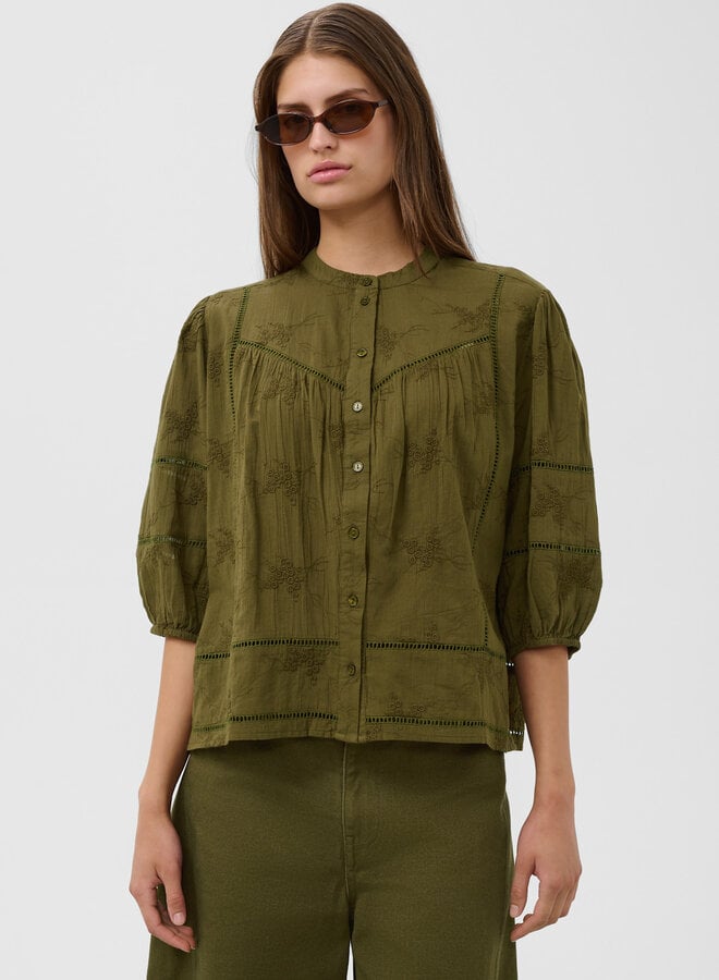 Blouse Soaked Embla à broderies vert khaki