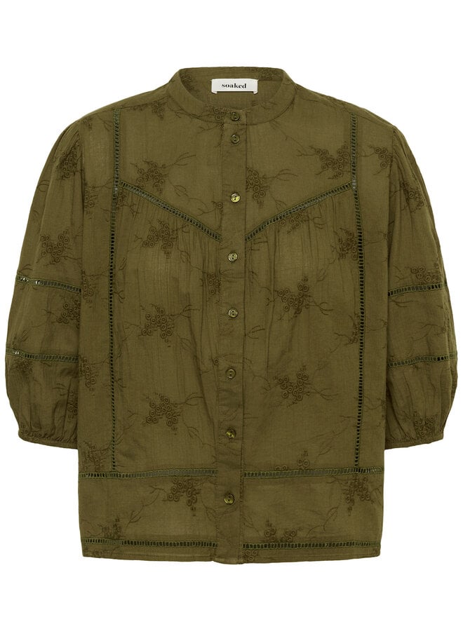 Blouse Soaked Embla à broderies vert khaki