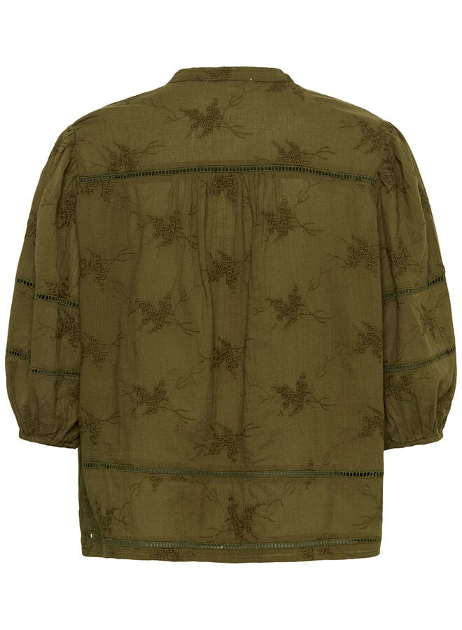 Blouse Soaked Embla à broderies vert khaki