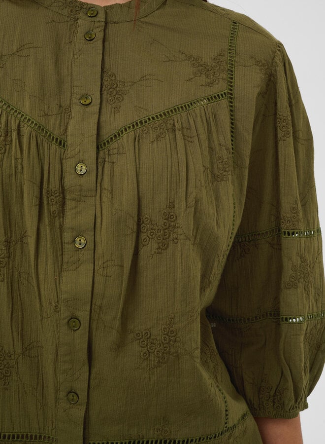 Blouse Soaked Embla à broderies vert khaki