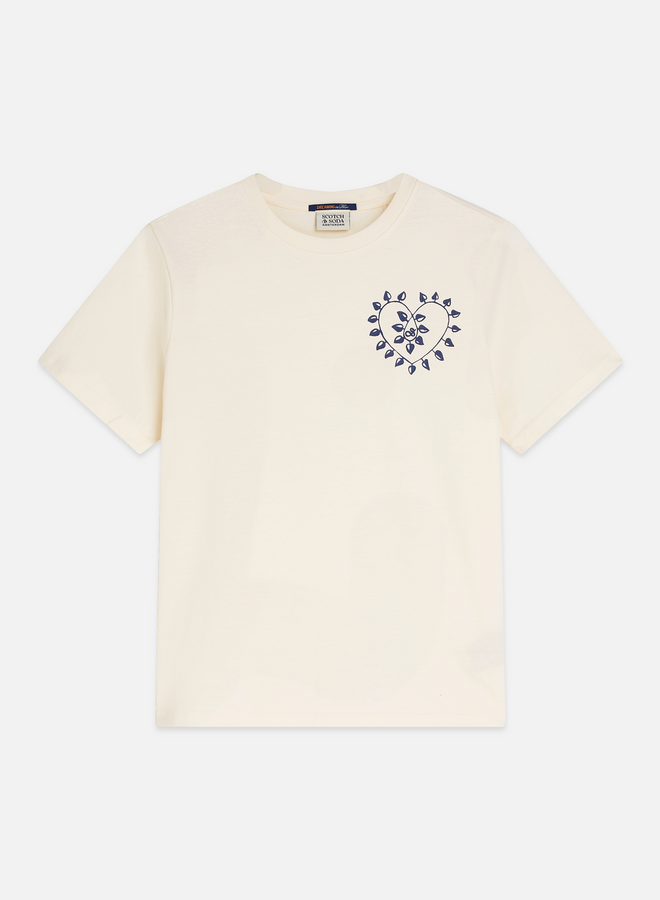 T-shirt Scotch & Soda crème avec logo en coeur bleu indigo